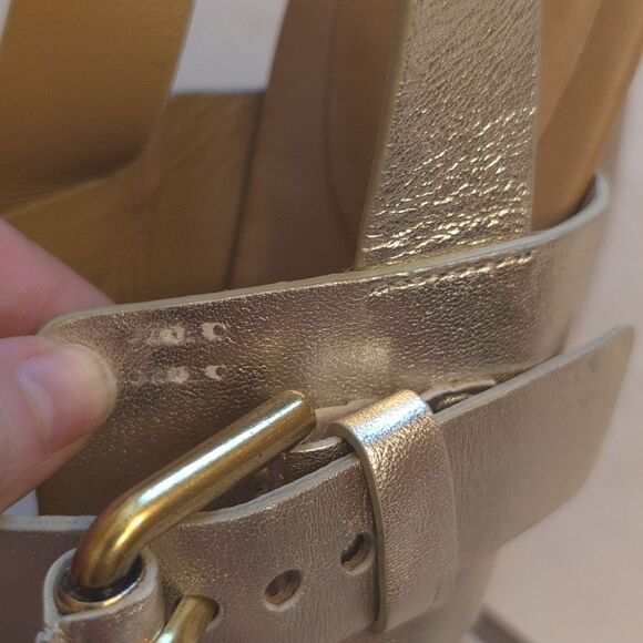 NEW See By Chloe Lamb Joline Heel Sandals Block Platform Gold FLAWED Size 9 - Picture 10 of 11